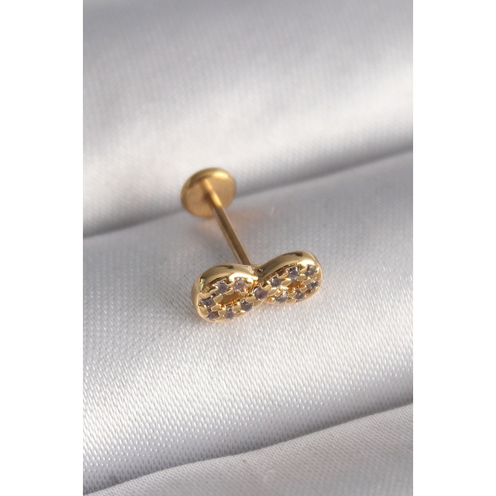 316L Çelik Gold Renk Zirkon Taşlı Sonsuzluk Model Tragus Piercing - TJ-PR1344