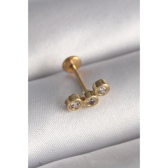 316L Çelik Gold Renk Zirkon Taşlı Tragus Piercing - TJ-PR1348