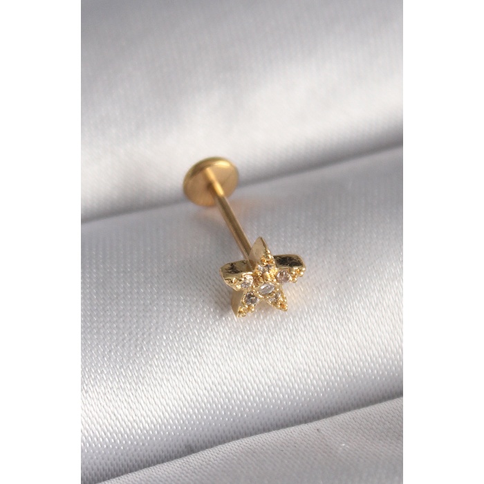 316L Çelik Gold Renk Zirkon Taşlı Yıldız Model Tragus Piercing - TJ-PR1350