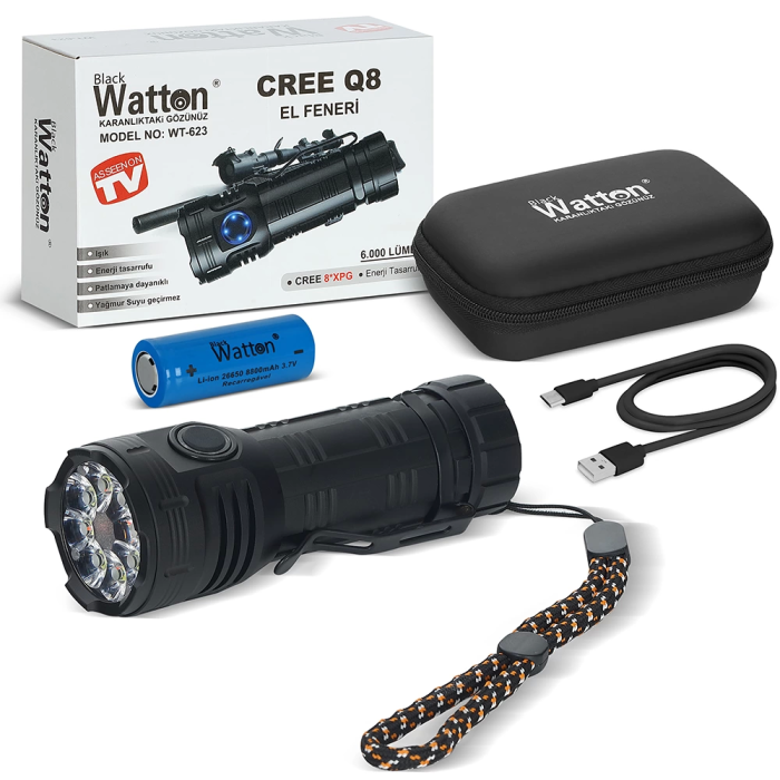 Cree Q8- Xpg 8+1 Led  Şarjlı El Feneri  Wt-623