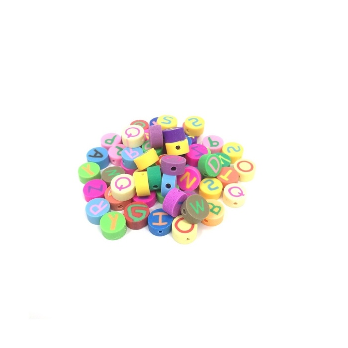 10 Adet -Fimo Hamur Boncuk - Renkli Harfler -10mm