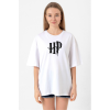 HP Logo Beyaz Kadın Oversize Tshirt