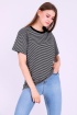 Siyah Gri Çizgili Kadın Oversize Çizgili Basic Tshirt