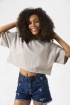 Basic Taş Rengi Oversize Crop Tshirt