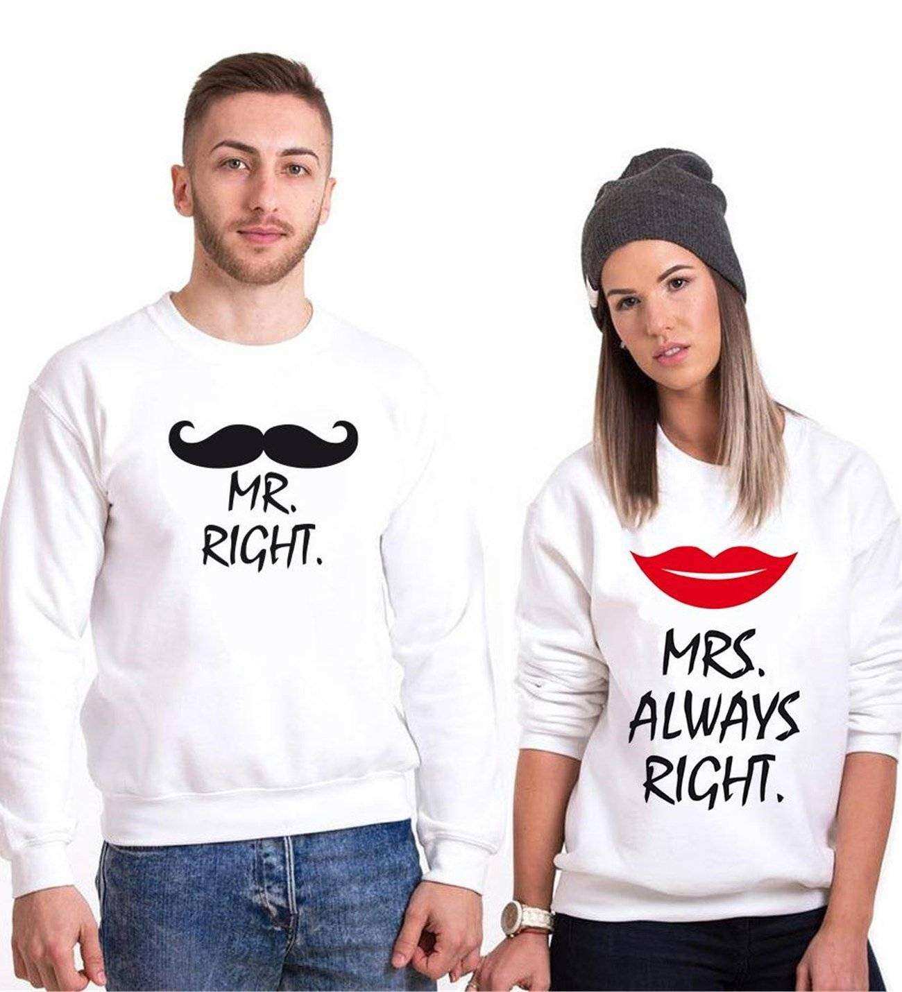 Tshirthane Mr. Mrs. Right.  Sevgili Kombinleri Sweatshirt Kombini