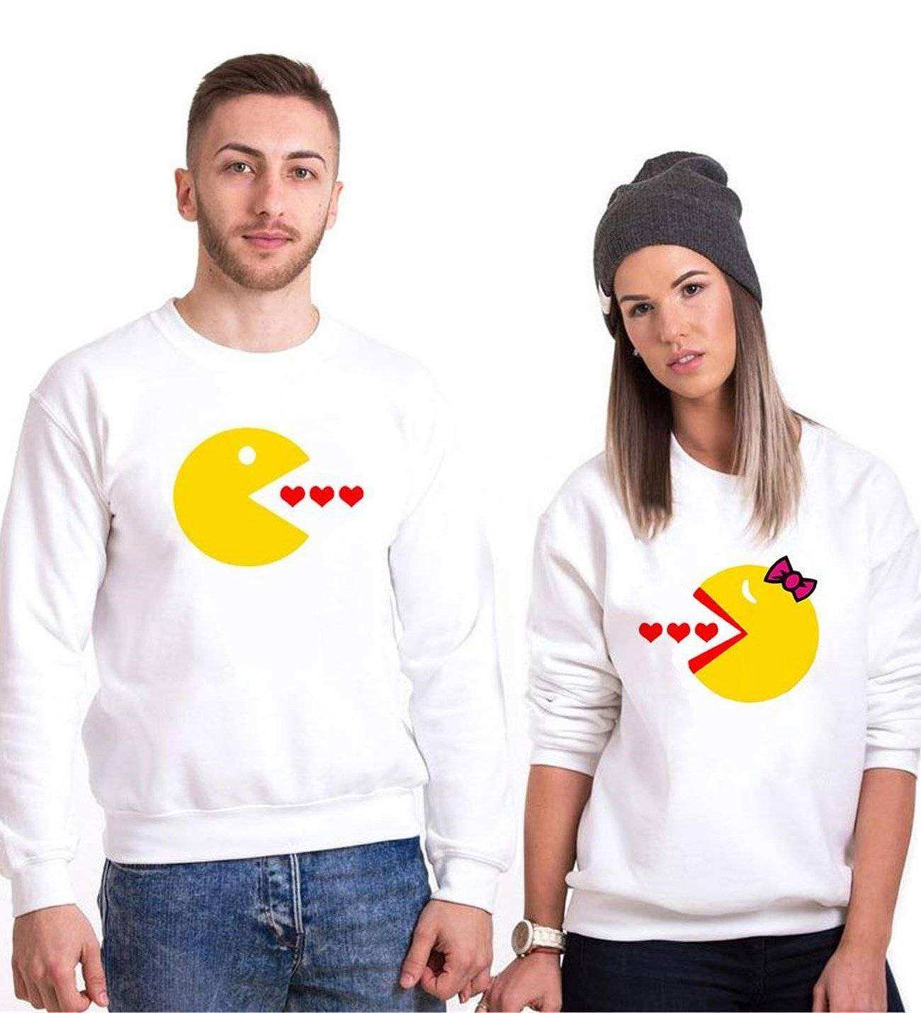 Tshirthane Pacman Kalp Sevgili Kombinleri Sweatshirt Kombini
