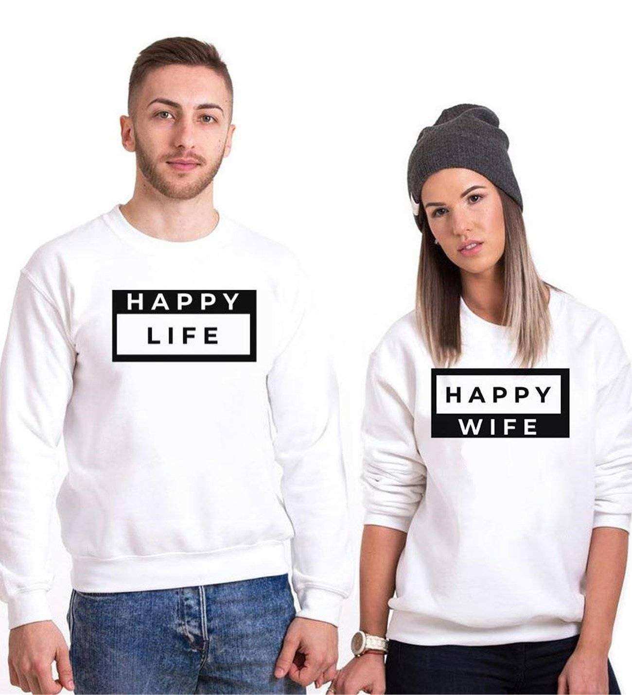 Tshirthane Happy  Sevgili Kombinleri Sweatshirt Kombini