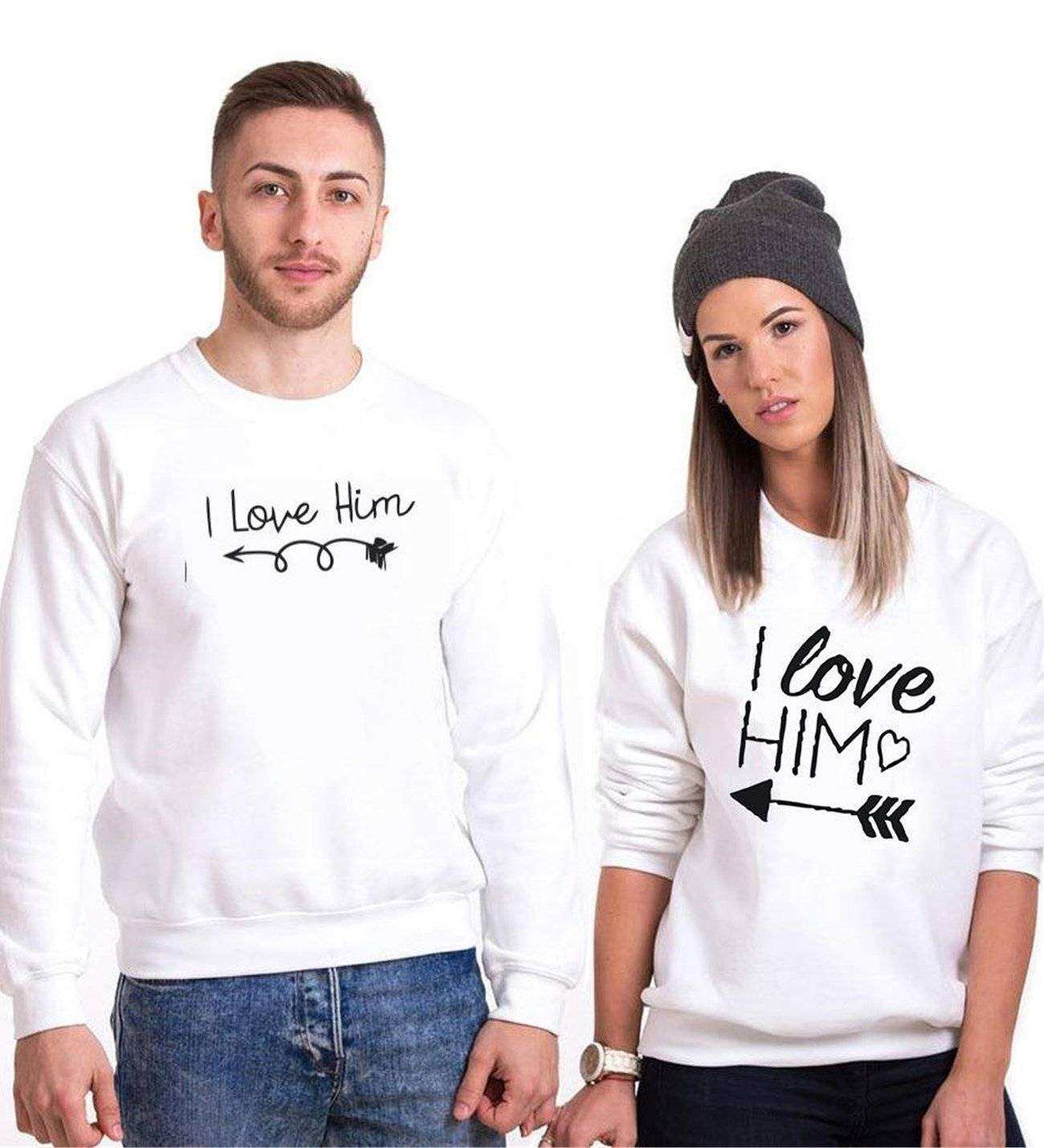 Tshirthane I Love Her I Love Him Sevgili Kombinleri Sweatshirt Kombini