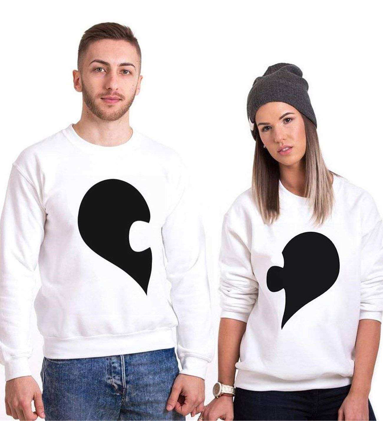 Tshirthane Kalp Puzzle  Sevgili Kombinleri Sweatshirt Kombini