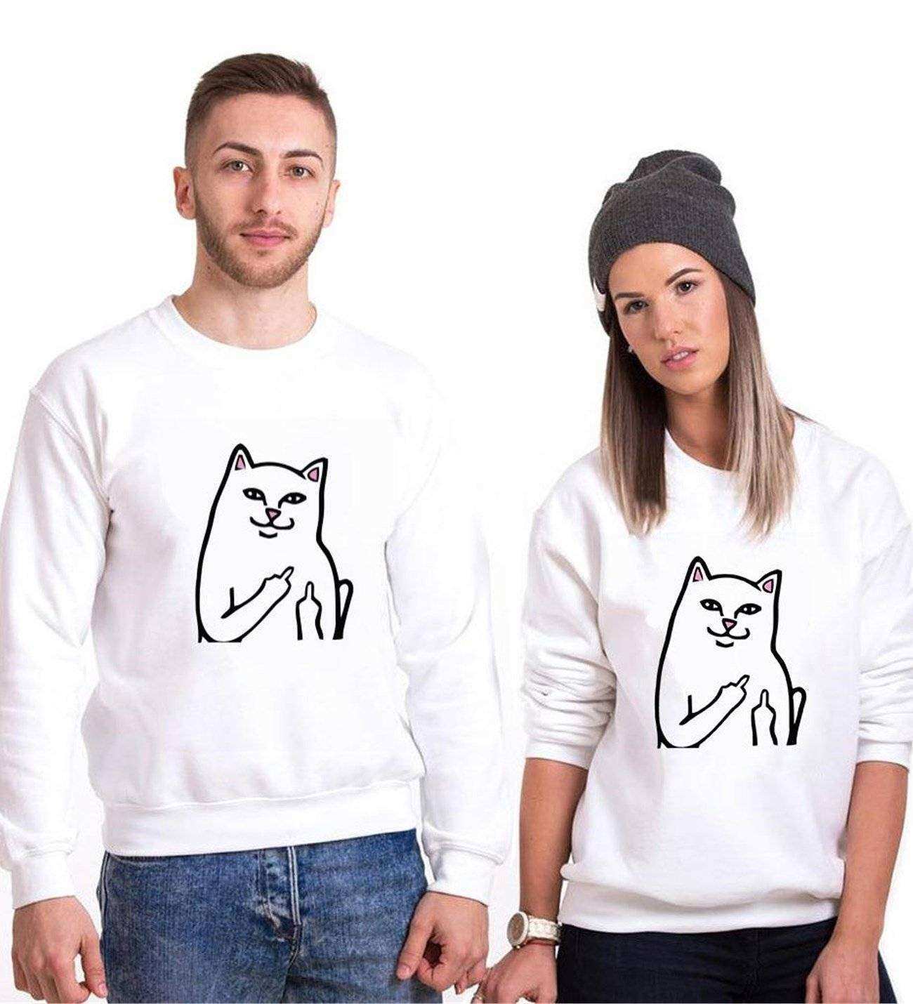 Tshirthane Kedi Kız Erkek Sevgili Kombinleri Sweatshirt Kombini