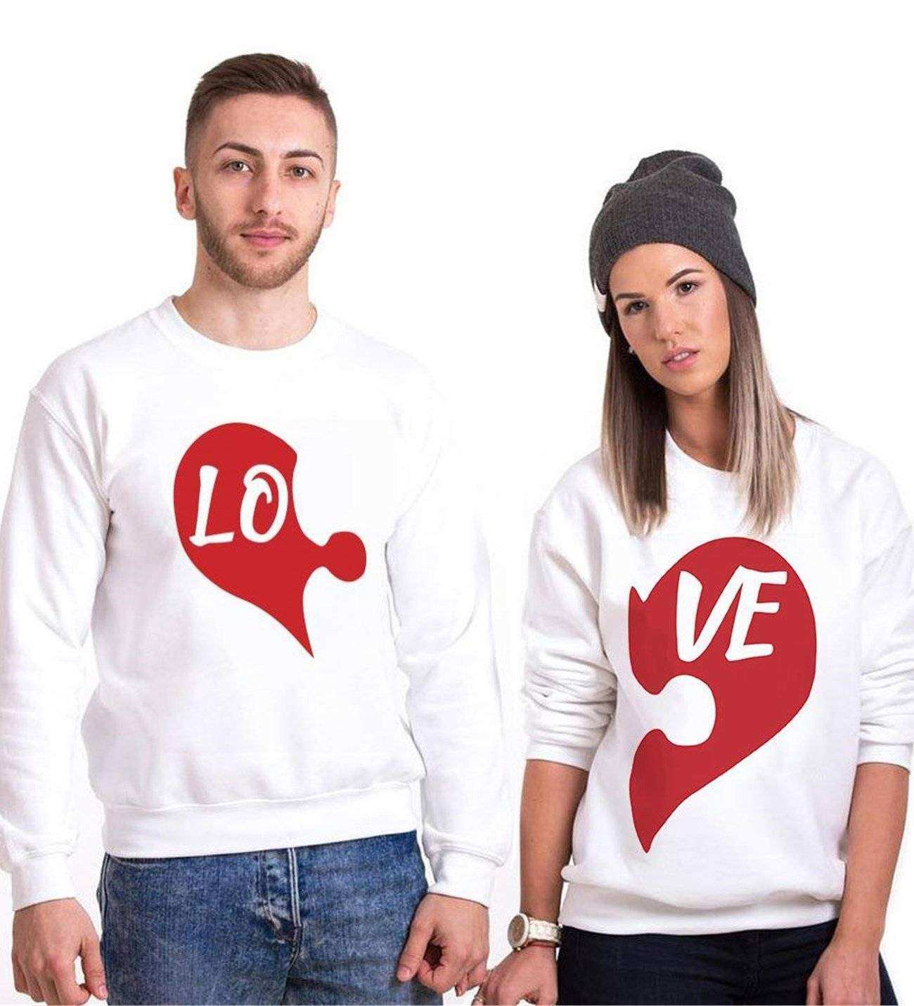 Tshirthane Puzzle Kalp Lo Ve  Sevgili Kombinleri Sweatshirt Kombini