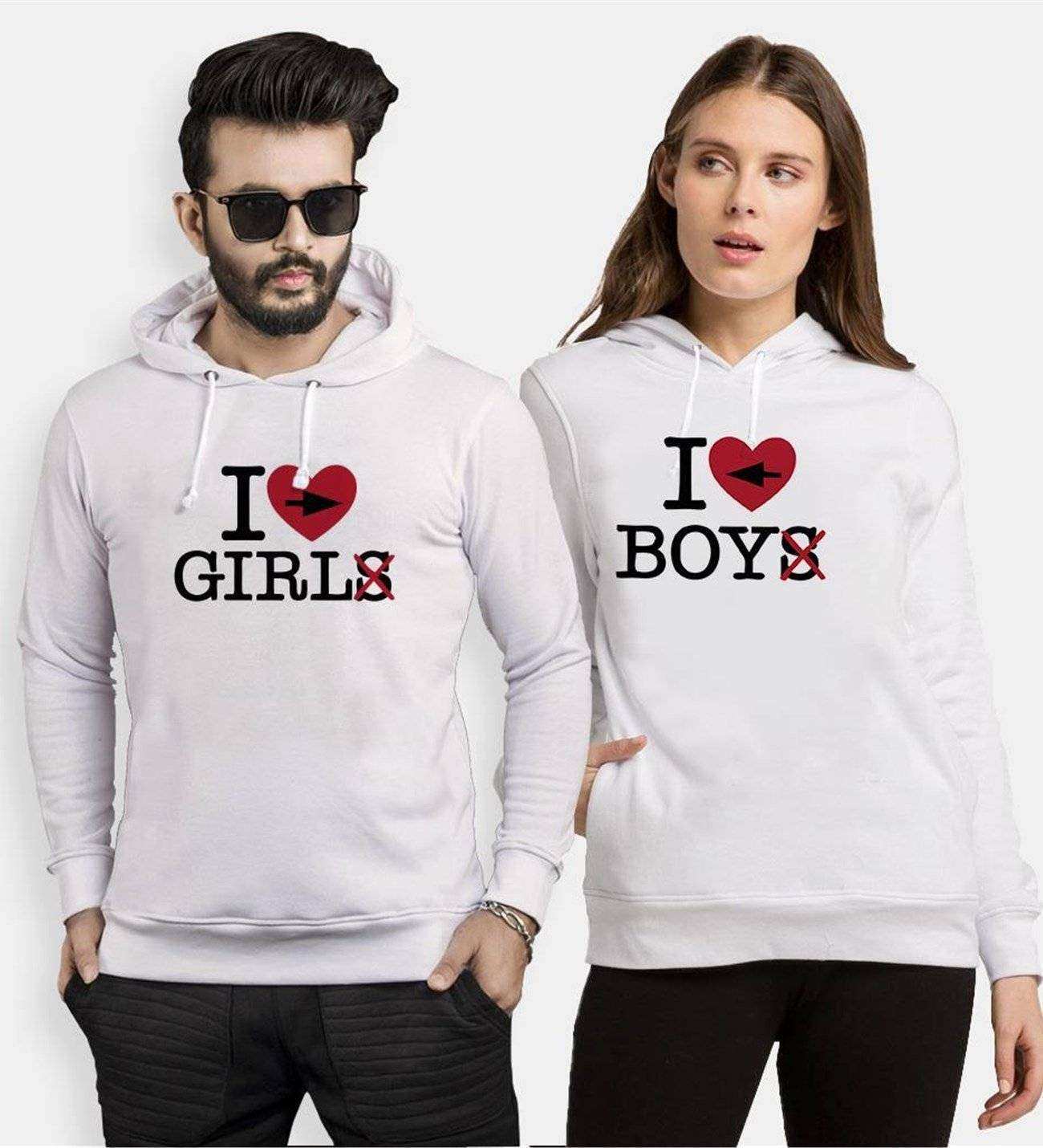 Tshirthane I Love Boy Girl  Sevgili Kombinleri Kapüşonlu Kombini