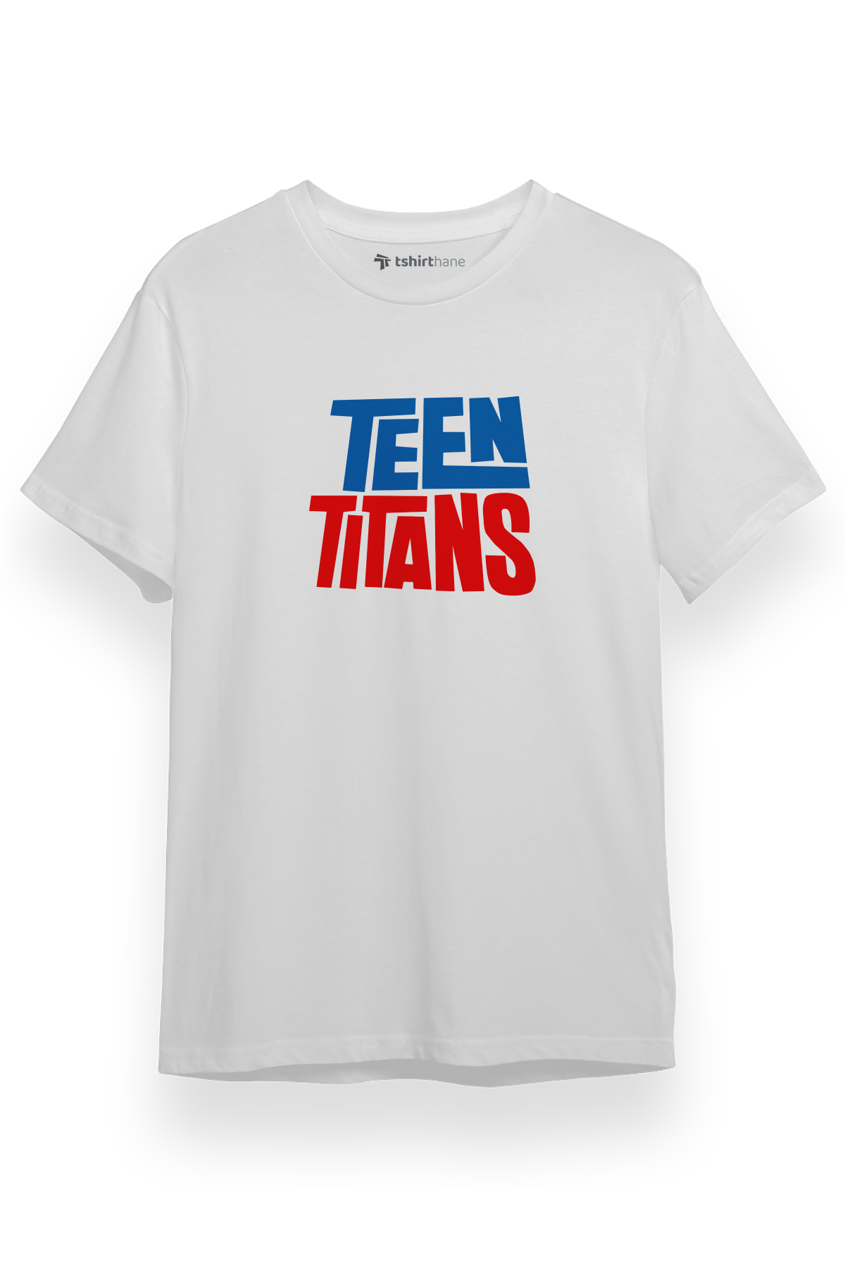 Teen Titans Mavi Kırmızı Yazı Beyaz Kısa kol Erkek Tshirt