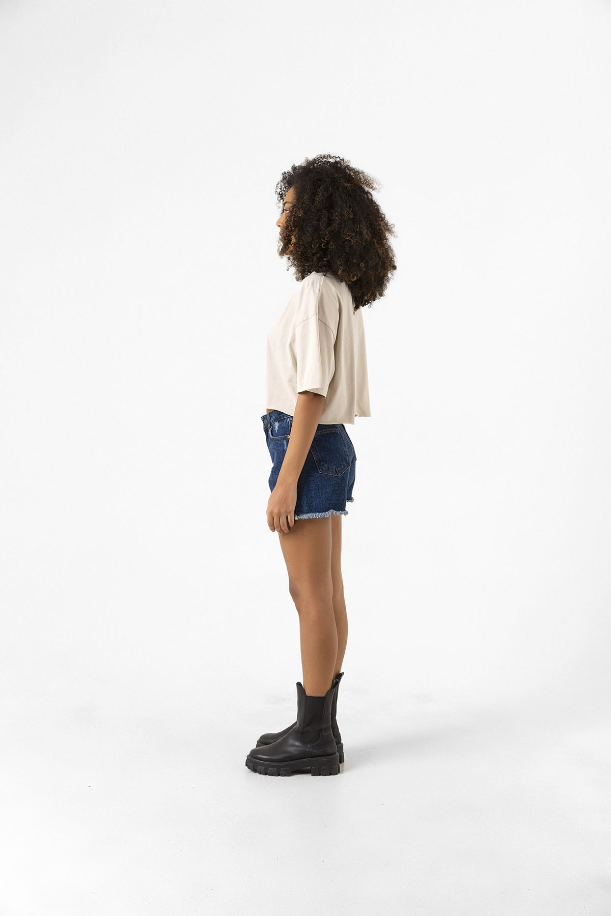 Basic Bej Oversize Crop Tshirt