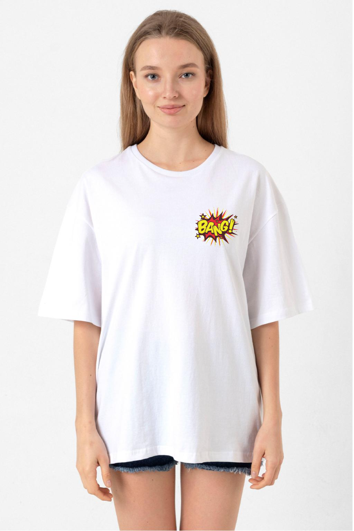 Big Bang Theory Bang Logo Beyaz Kadın Oversize Tshirt