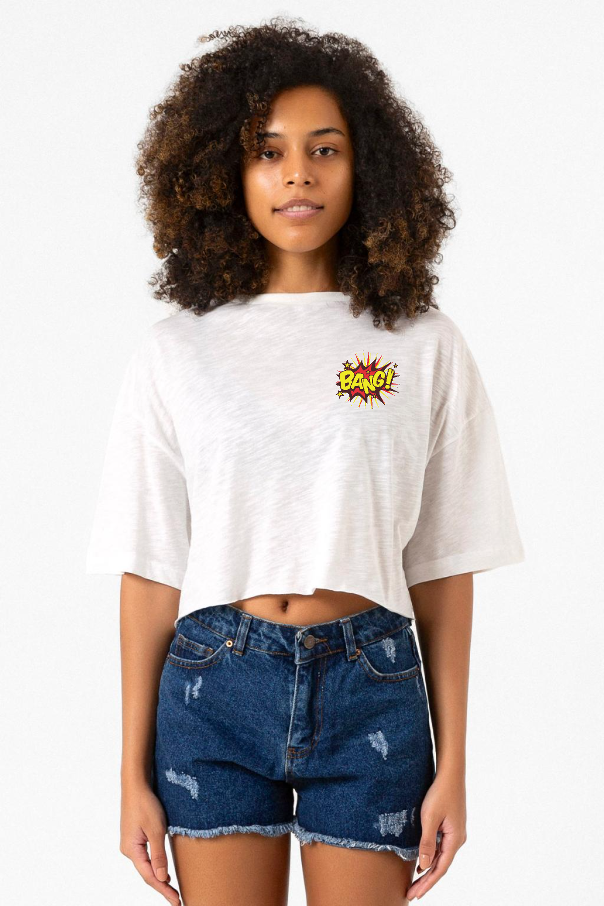 Big Bang Theory Bang Logo Beyaz Kırçıllı Kadın Crop Tshirt