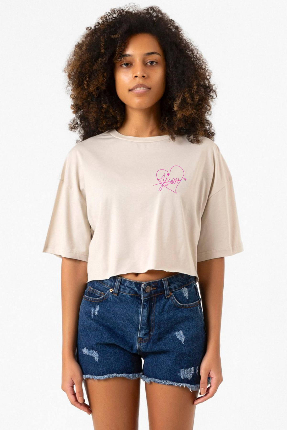 Blackpink Jisoo Signature Bej Kadın Crop Tshirt