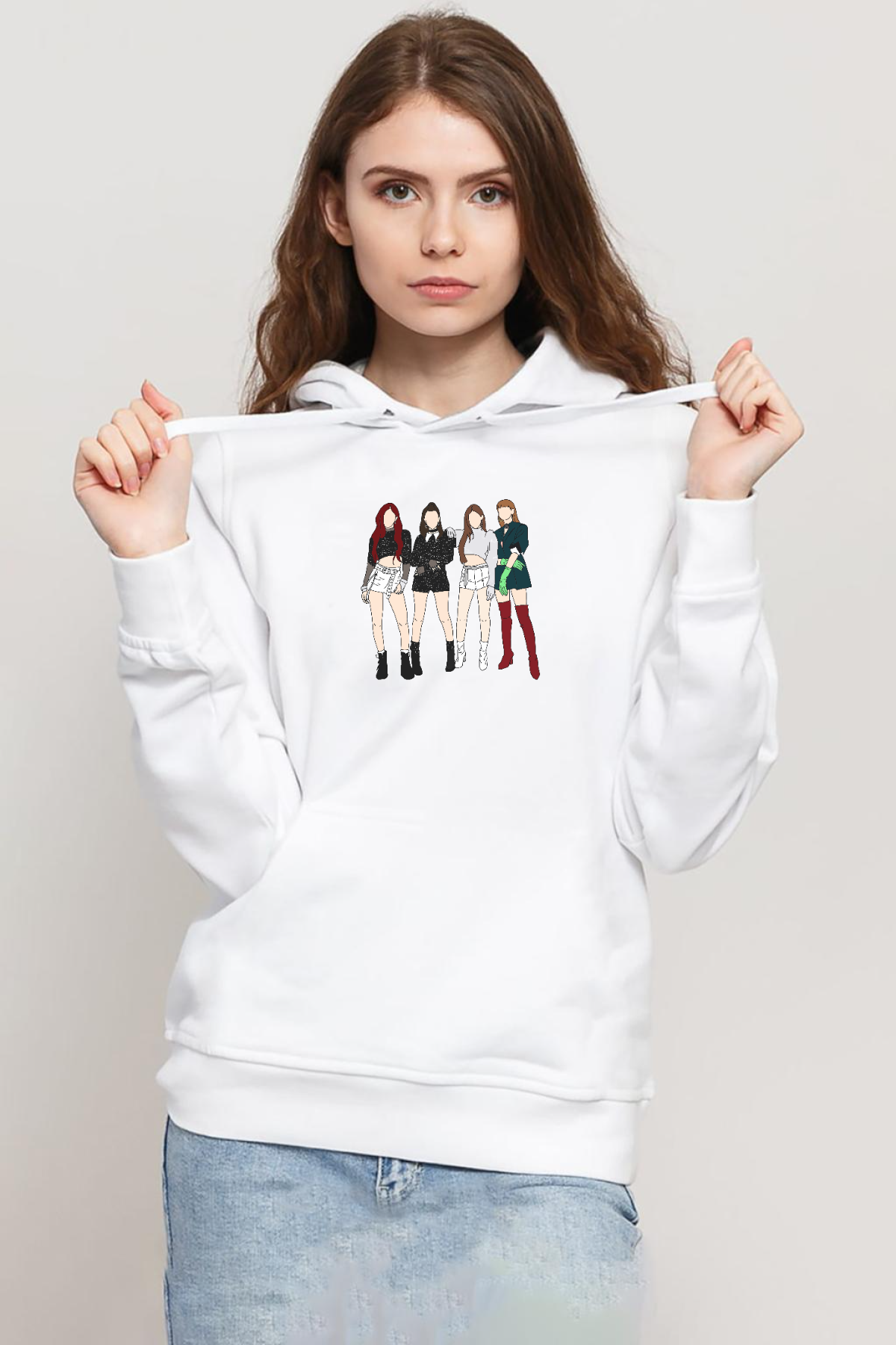 Blackpink Minimalist Beyaz Kadın 3ip Kapşonlu Sweatshirt