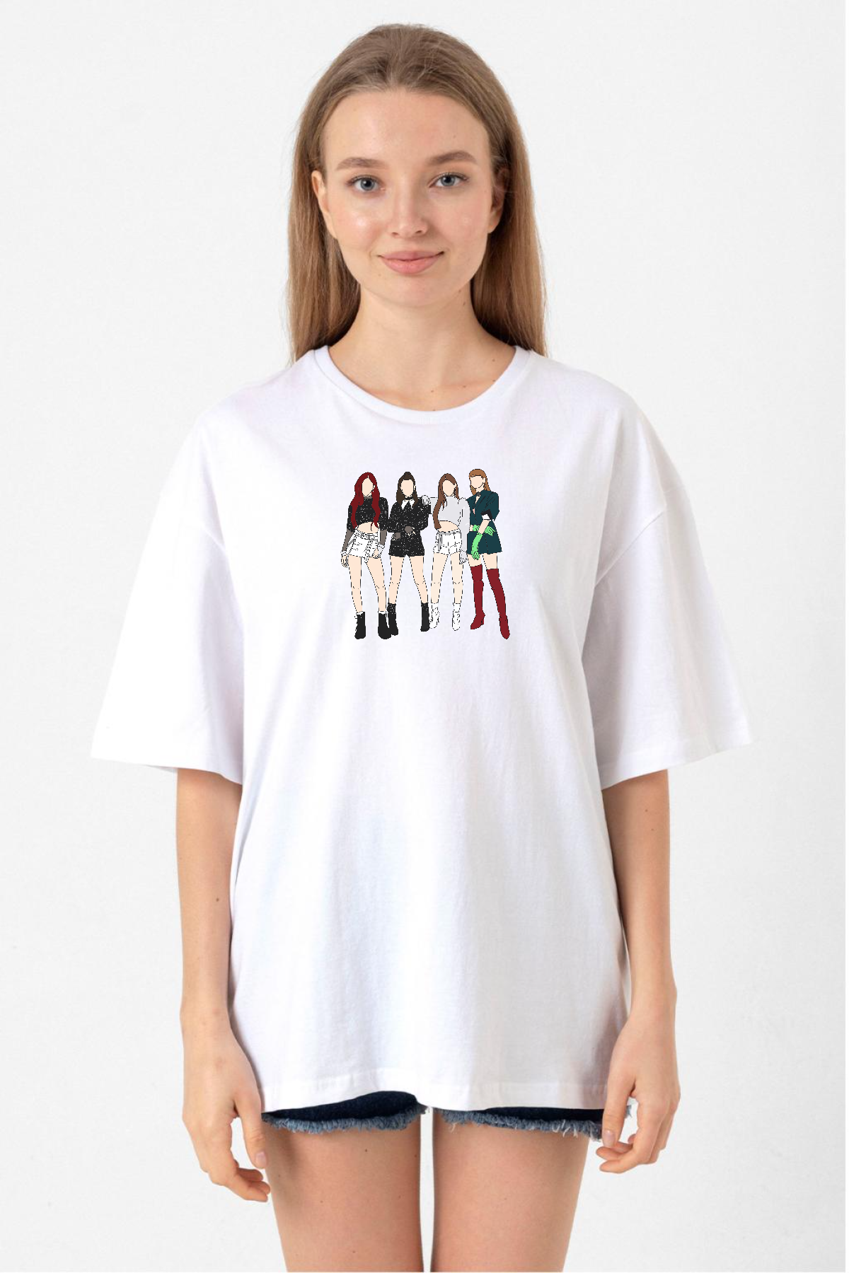 Blackpink Minimalist Beyaz Kadın Oversize Tshirt