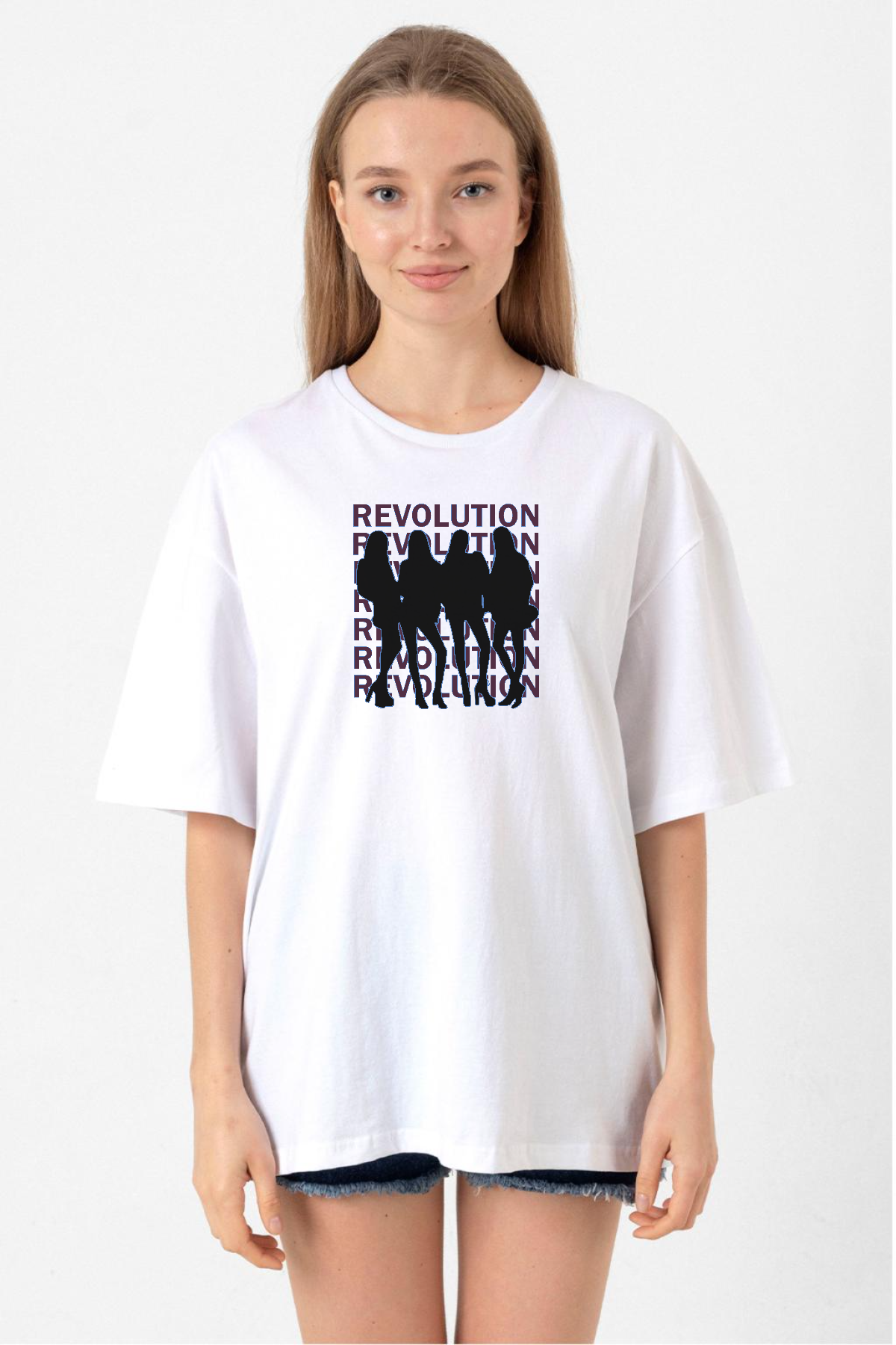 Blackpink Revolution Beyaz Kadın Oversize Tshirt