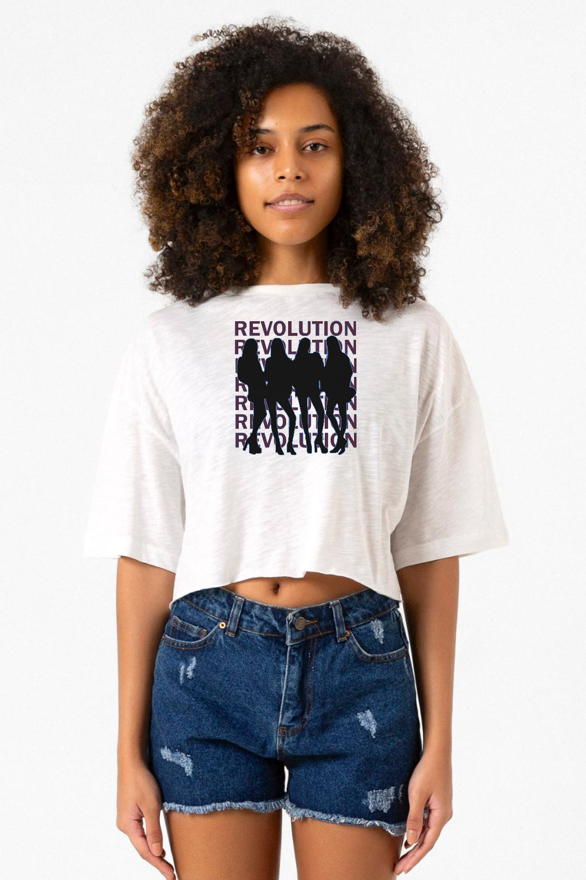 Blackpink Revolution Beyaz Kırçıllı Kadın Crop Tshirt