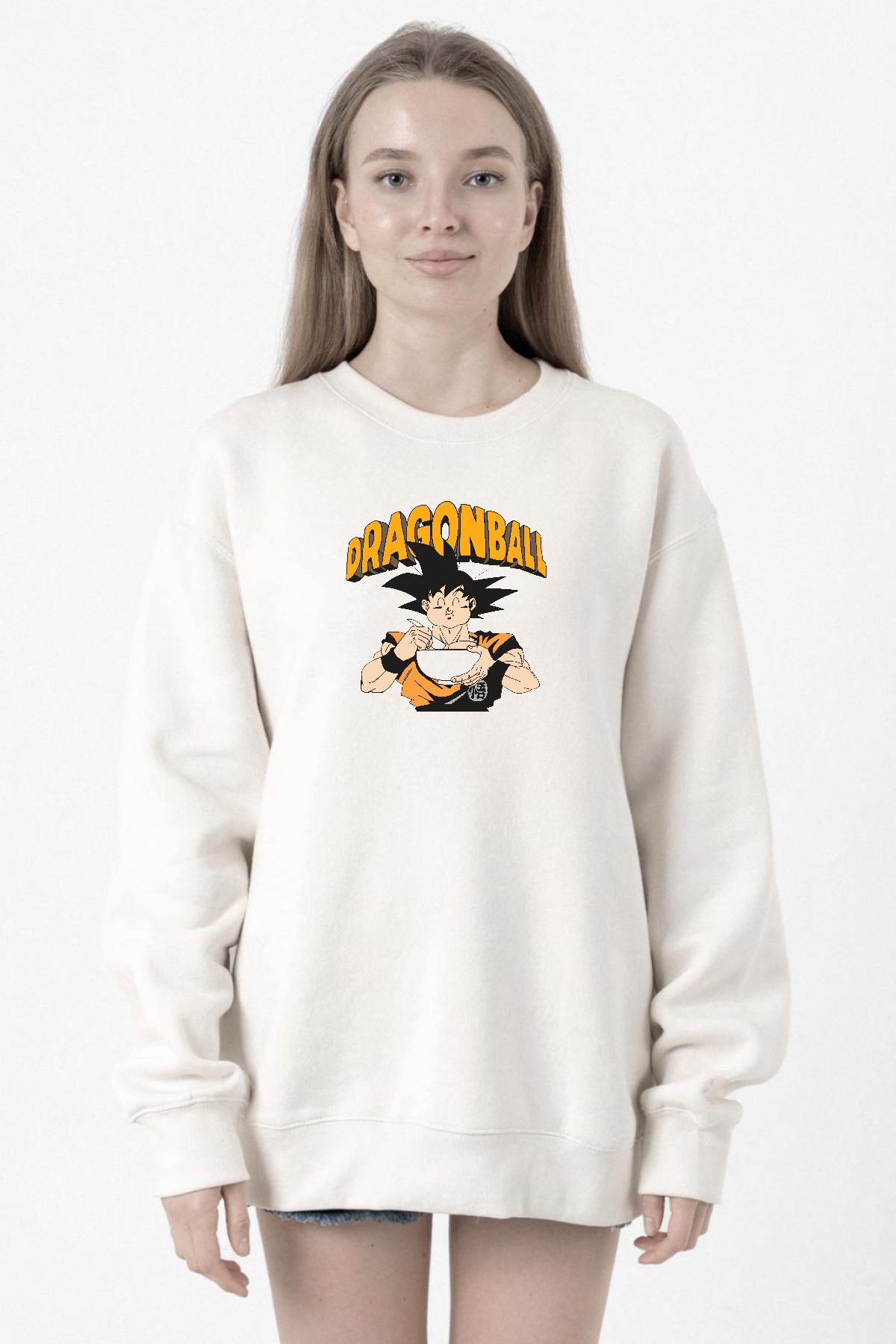 Dragon Ball Z Anime Goku Eating Ramen Beyaz Kadın 2ip Sweatshirt