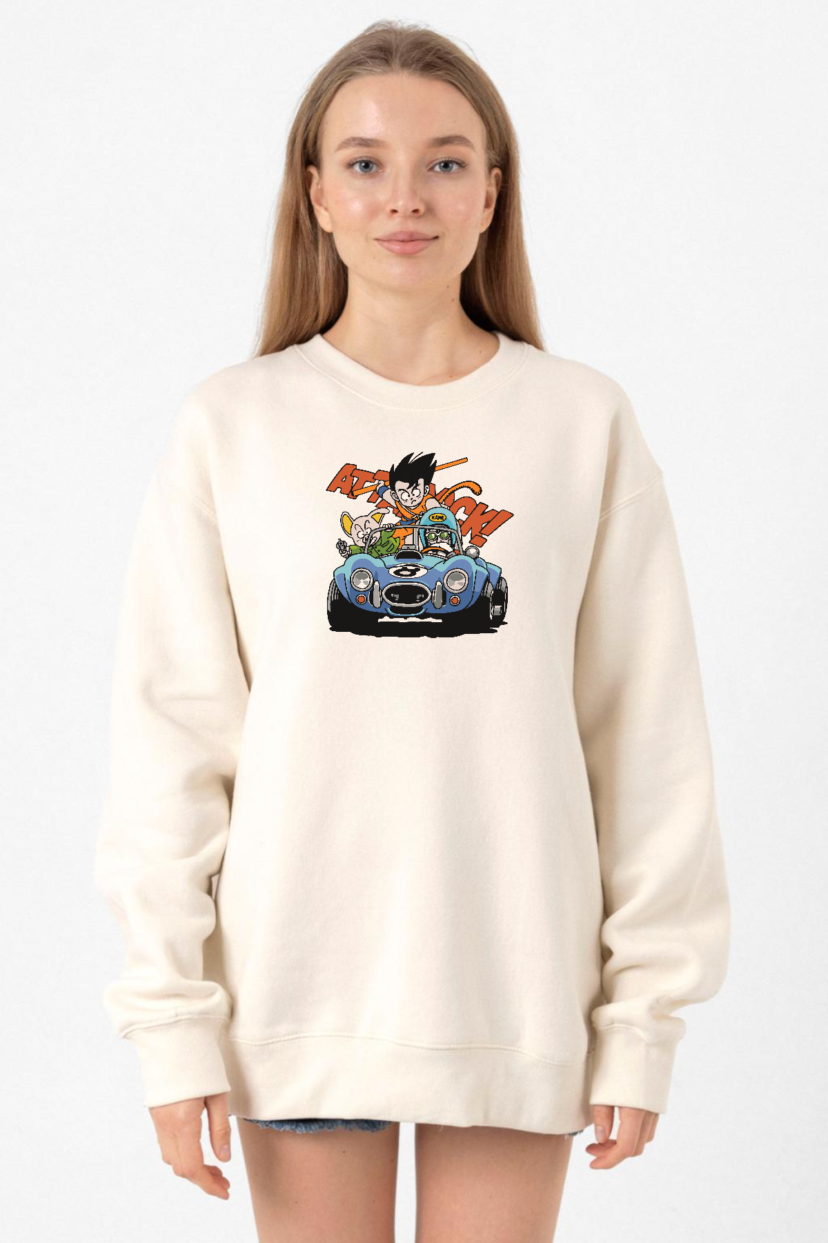 Dragon Ball Z Anime Goku Racer Ekru Kadın 2ip Sweatshirt