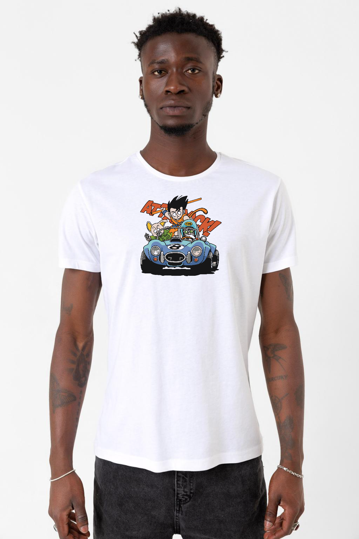 Dragon Ball Z Anime Goku Racer Beyaz Erkek Bisikletyaka Tshirt