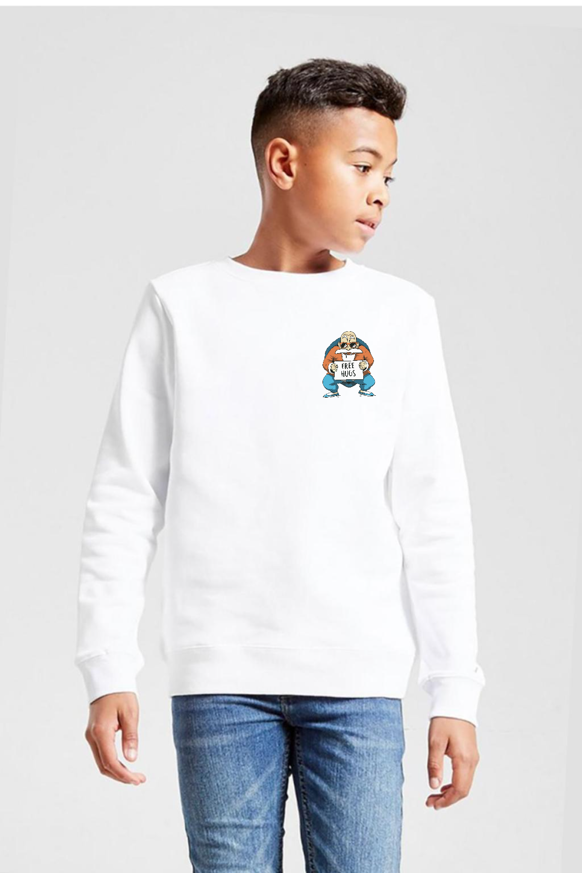 Dragon Ball Z Anime Master Roshi Free Hugs Beyaz Çocuk 2ip Sweatshirt