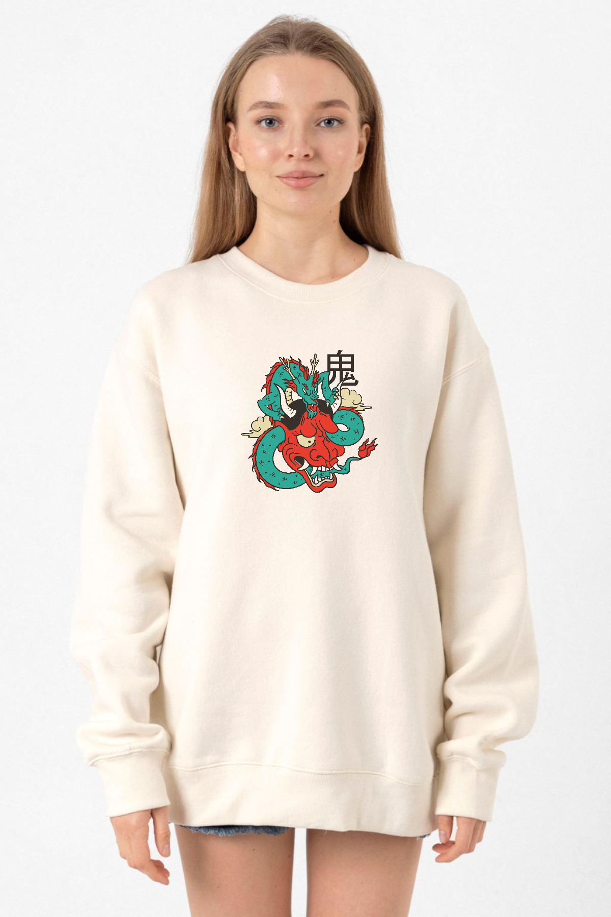 Dragon Samurai Anime Ekru Kadın 2ip Sweatshirt