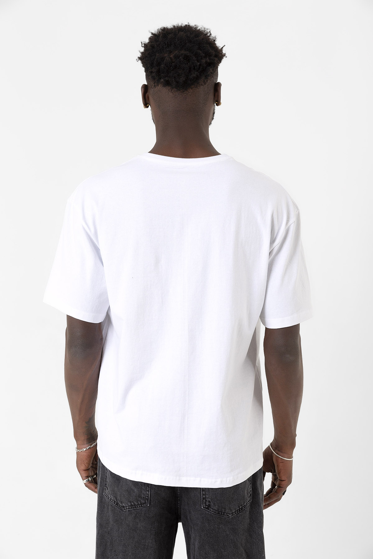 Dubious Handles Logo Beyaz Erkek Oversize Tshirt