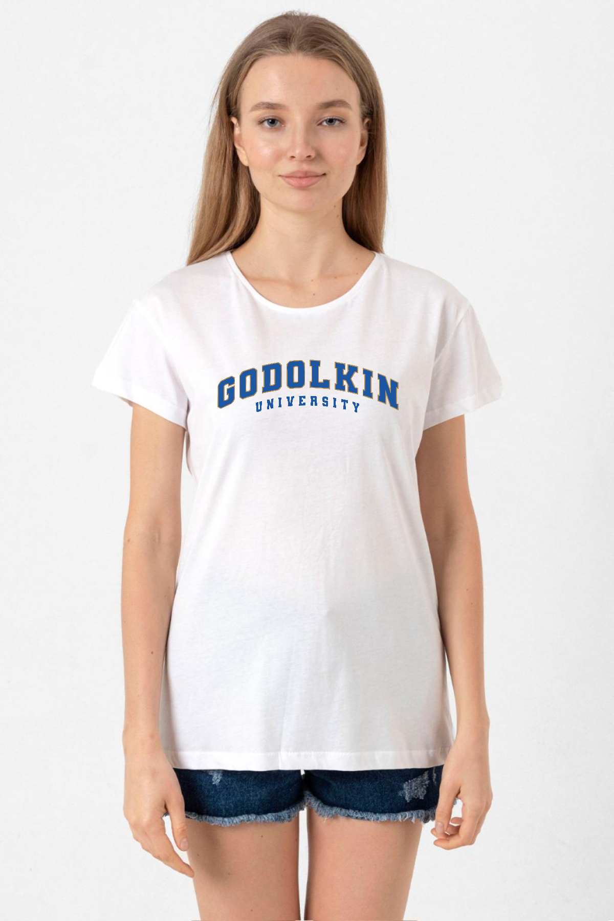 Gen V Godolkin University Letter Beyaz Kadın Bisikletyaka Tshirt