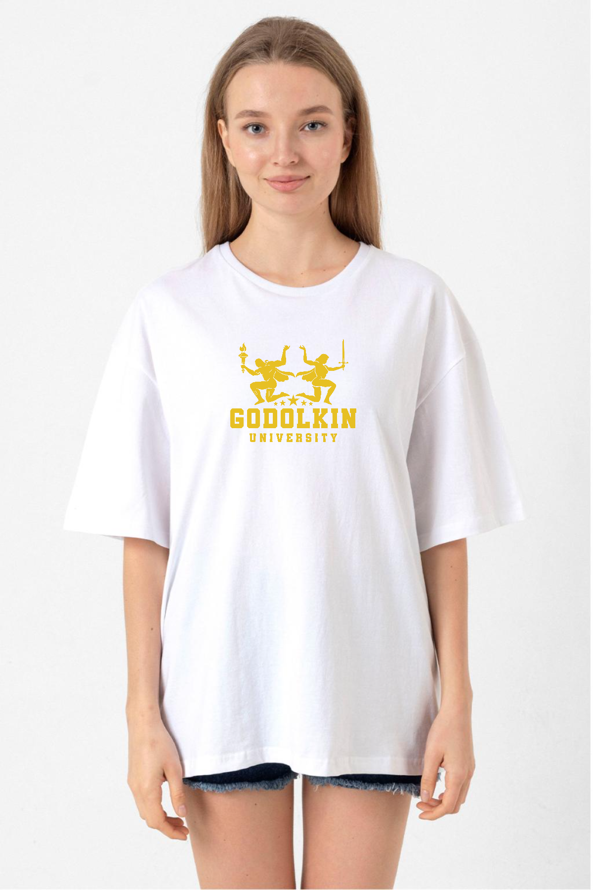 Gen V Godolkin University Logo Beyaz Kadın Oversize Tshirt