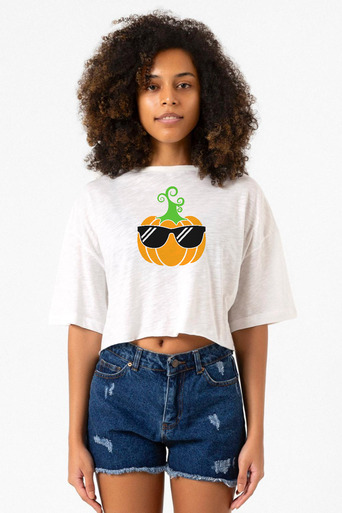 Cool Pumpkin Beyaz Kırçıllı Kadın Crop Tshirt