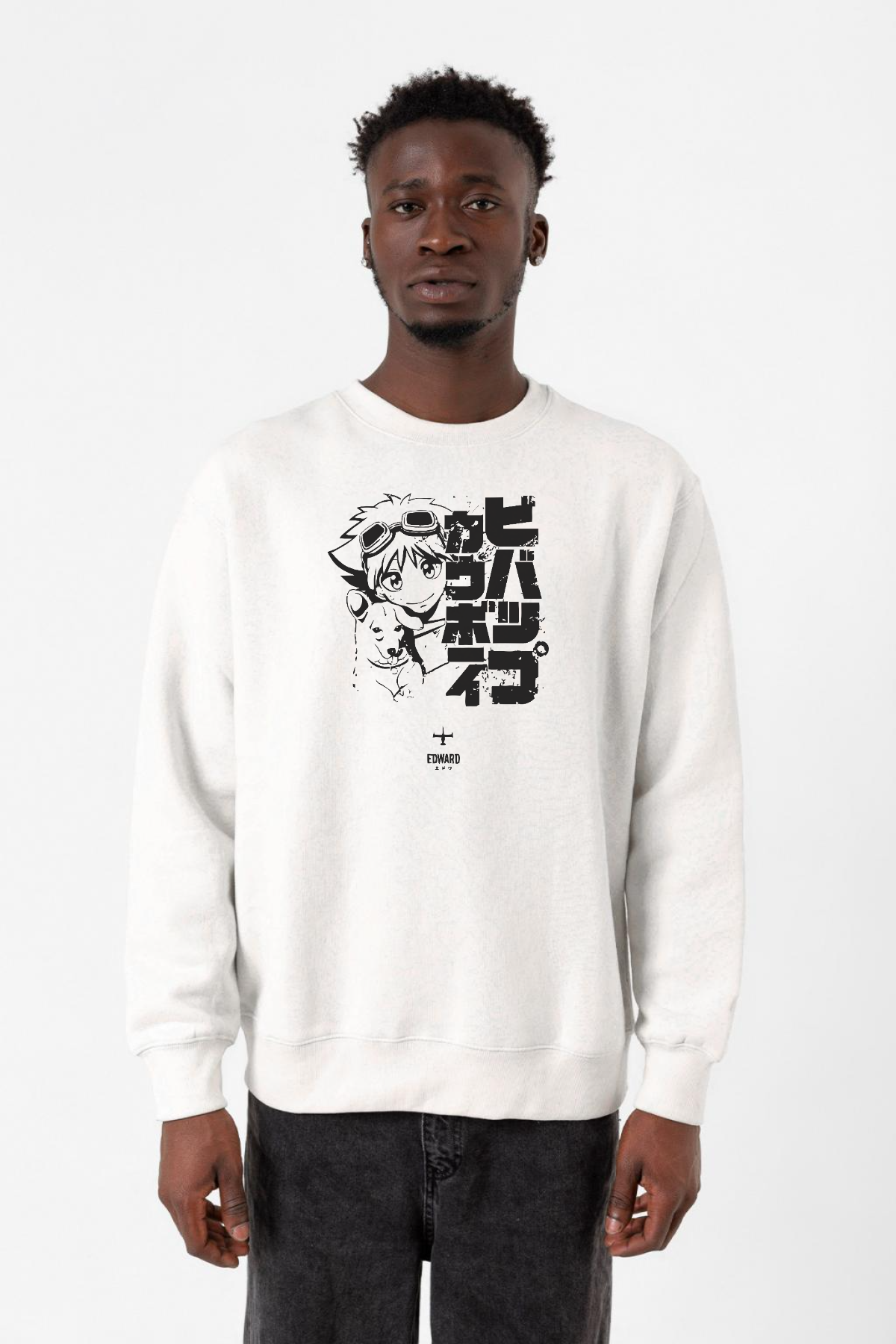 Cowboy Bebop Vintage Ein and Ed Beyaz Erkek 2ip Sweatshirt