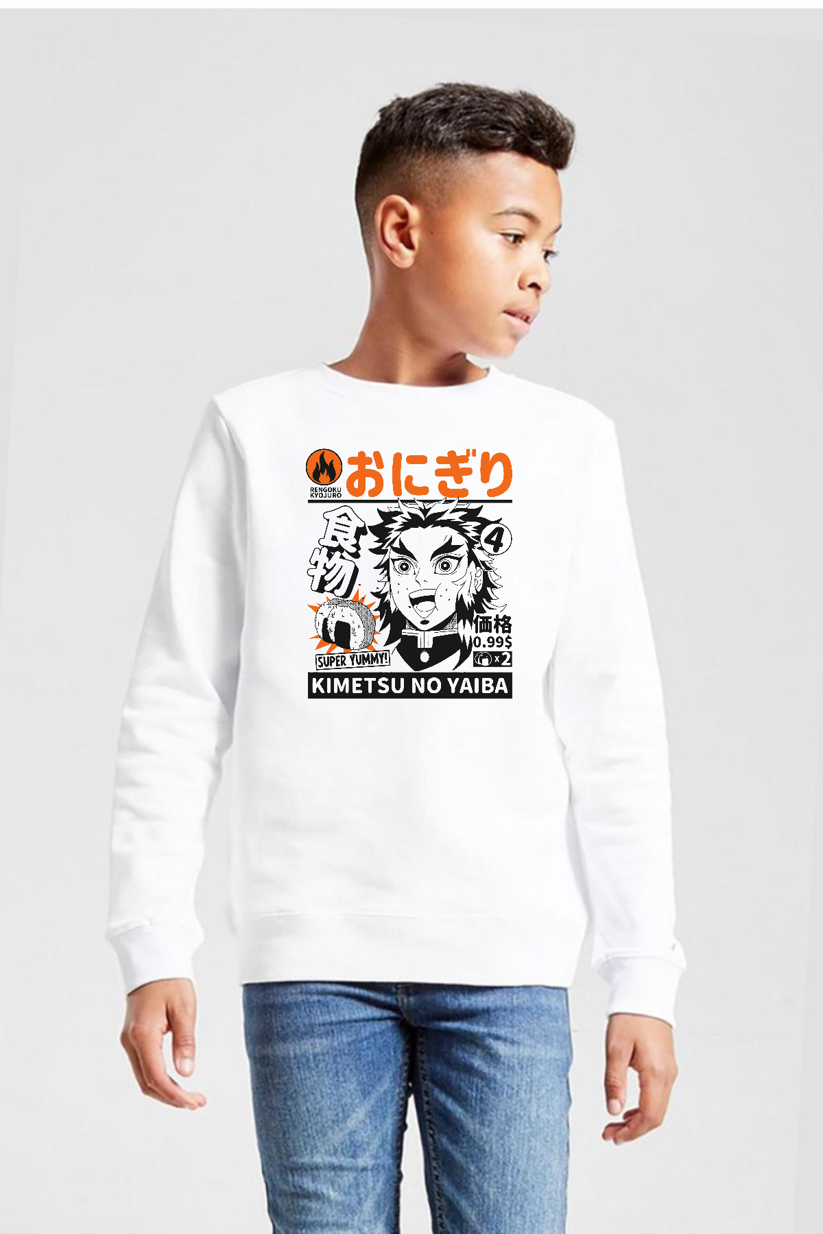 Demon Slayer Anime Super Yummy Beyaz Çocuk 2ip Sweatshirt