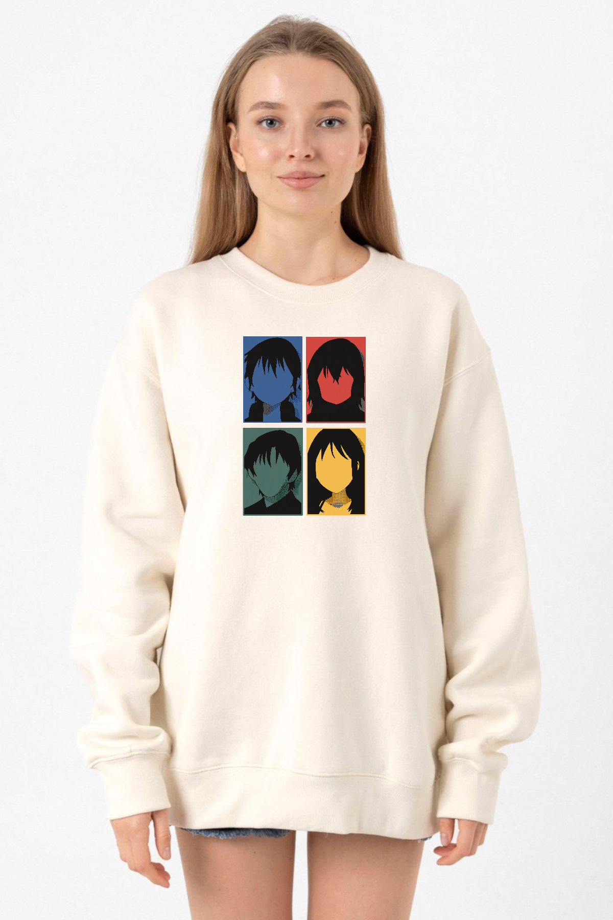 Erased Anime All Main Character Minimal Colorful Art Ekru Kadın 2ip Sweatshirt