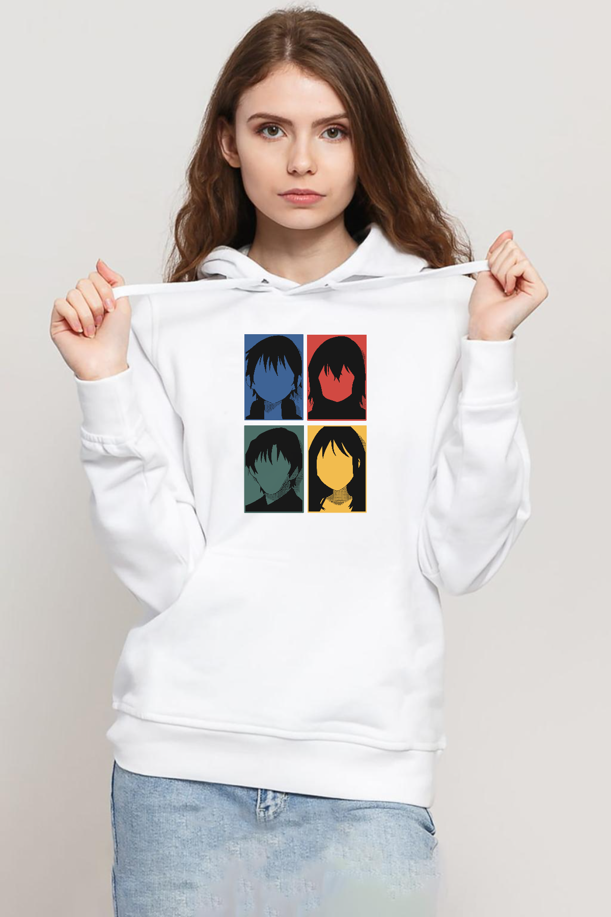 Erased Anime All Main Character Minimal Colorful Art Beyaz Kadın 3ip Kapşonlu Sweatshirt