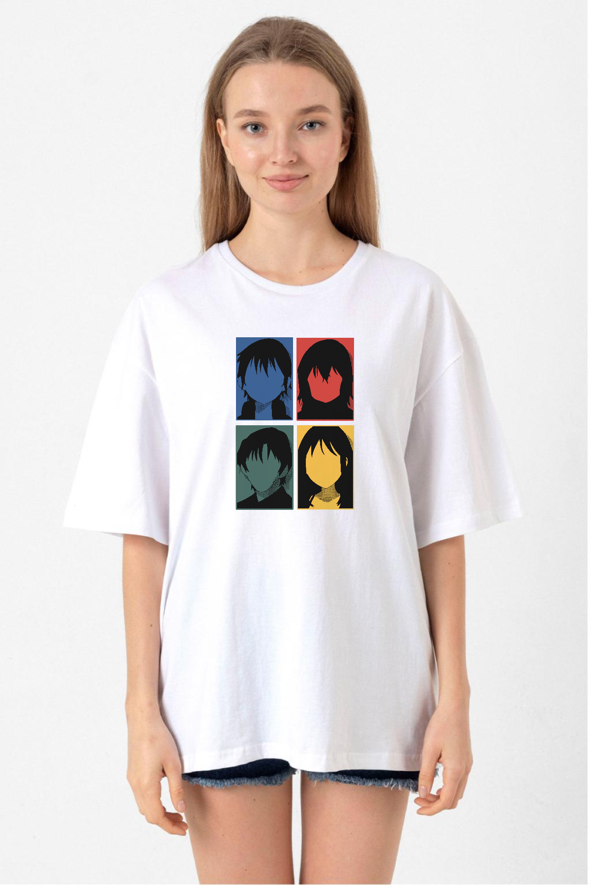 Erased Anime All Main Character Minimal Colorful Art Beyaz Kadın Oversize Tshirt