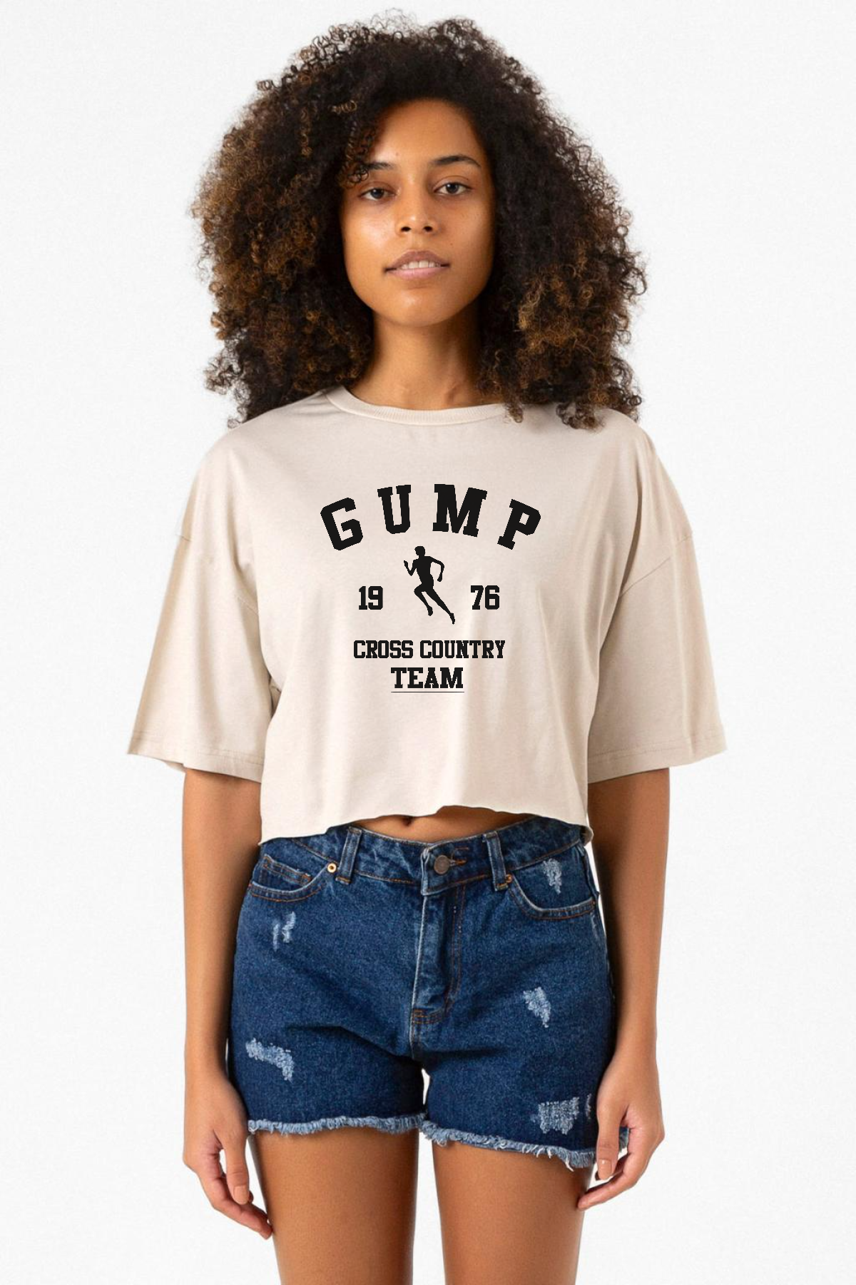 Forrest Gump Cross Country Team Bej Kadın Crop Tshirt