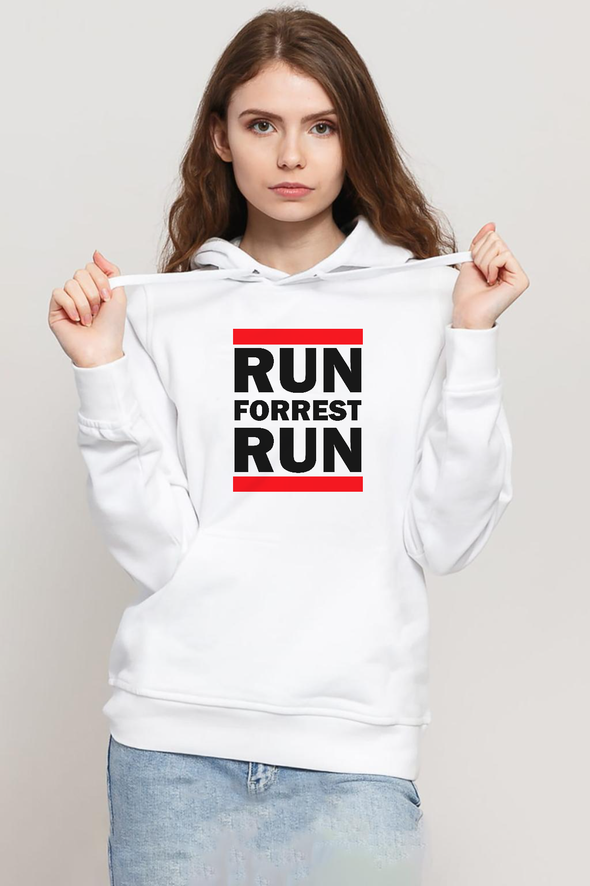 Forrest Gump Run Forrest Run Beyaz Kadın 3ip Kapşonlu Sweatshirt