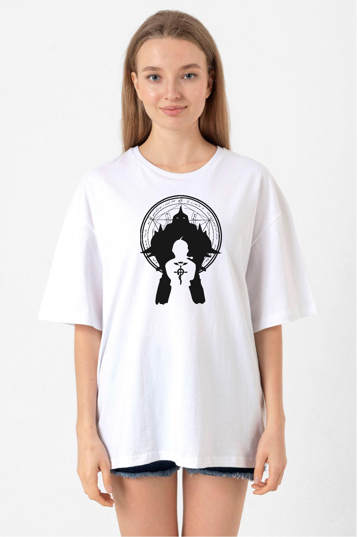 Fullmetal Alchemist Anime Logo Beyaz Kadın Oversize Tshirt