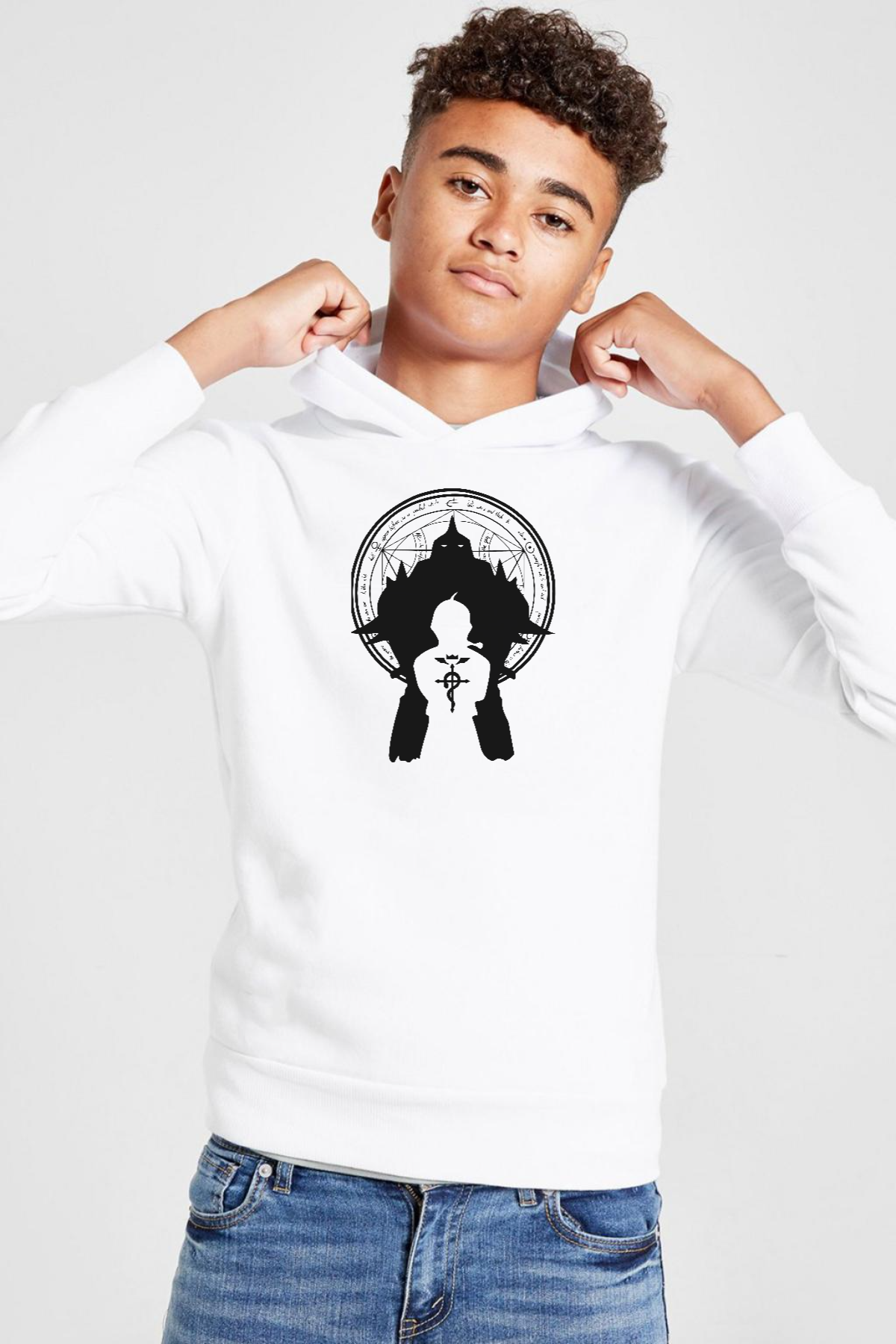 Fullmetal Alchemist Anime Logo Beyaz Çocuk 3ip Kapşonlu  Sweatshirt