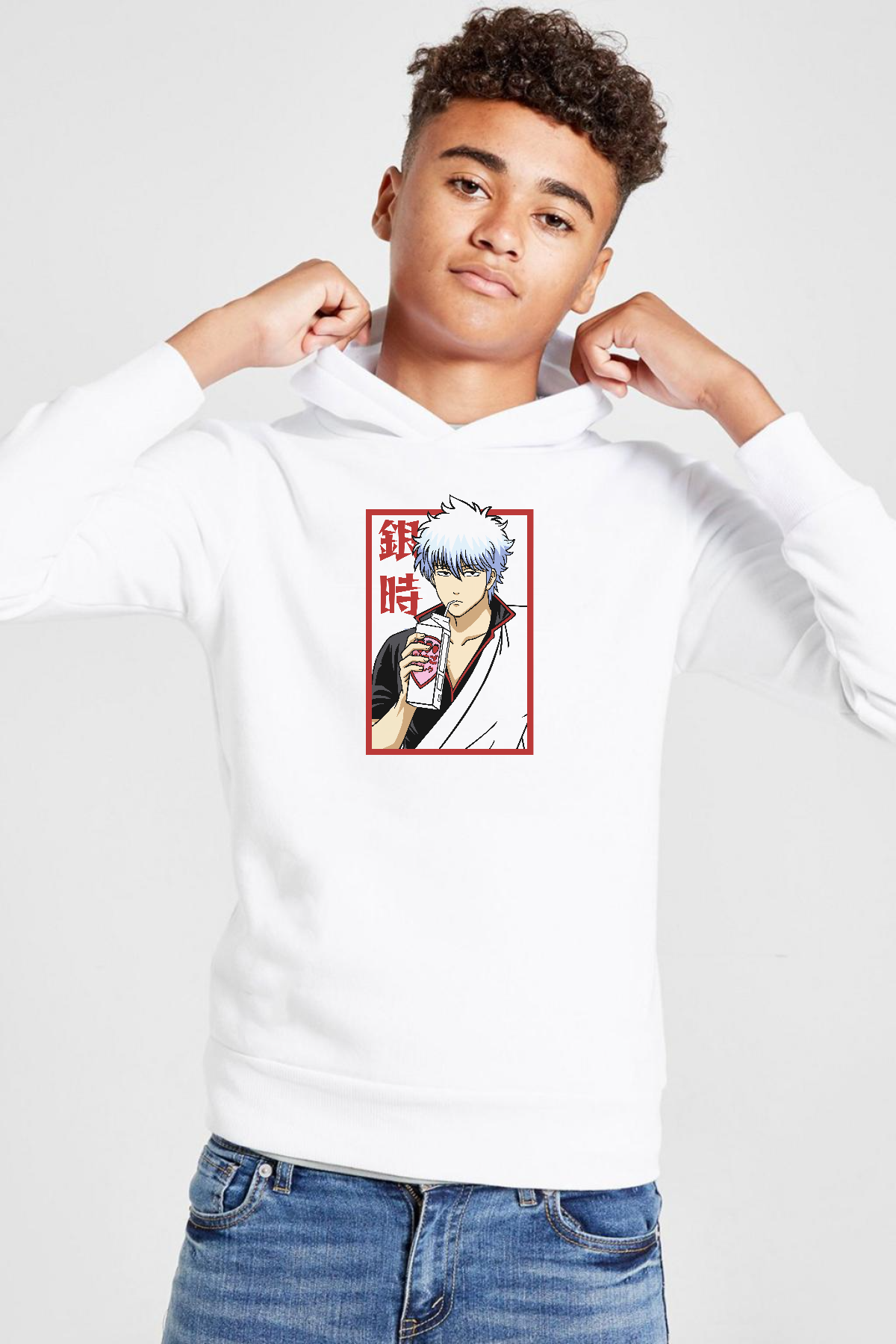 Gintama Anime Gintoki Fruit Juice Beyaz Çocuk 3ip Kapşonlu  Sweatshirt