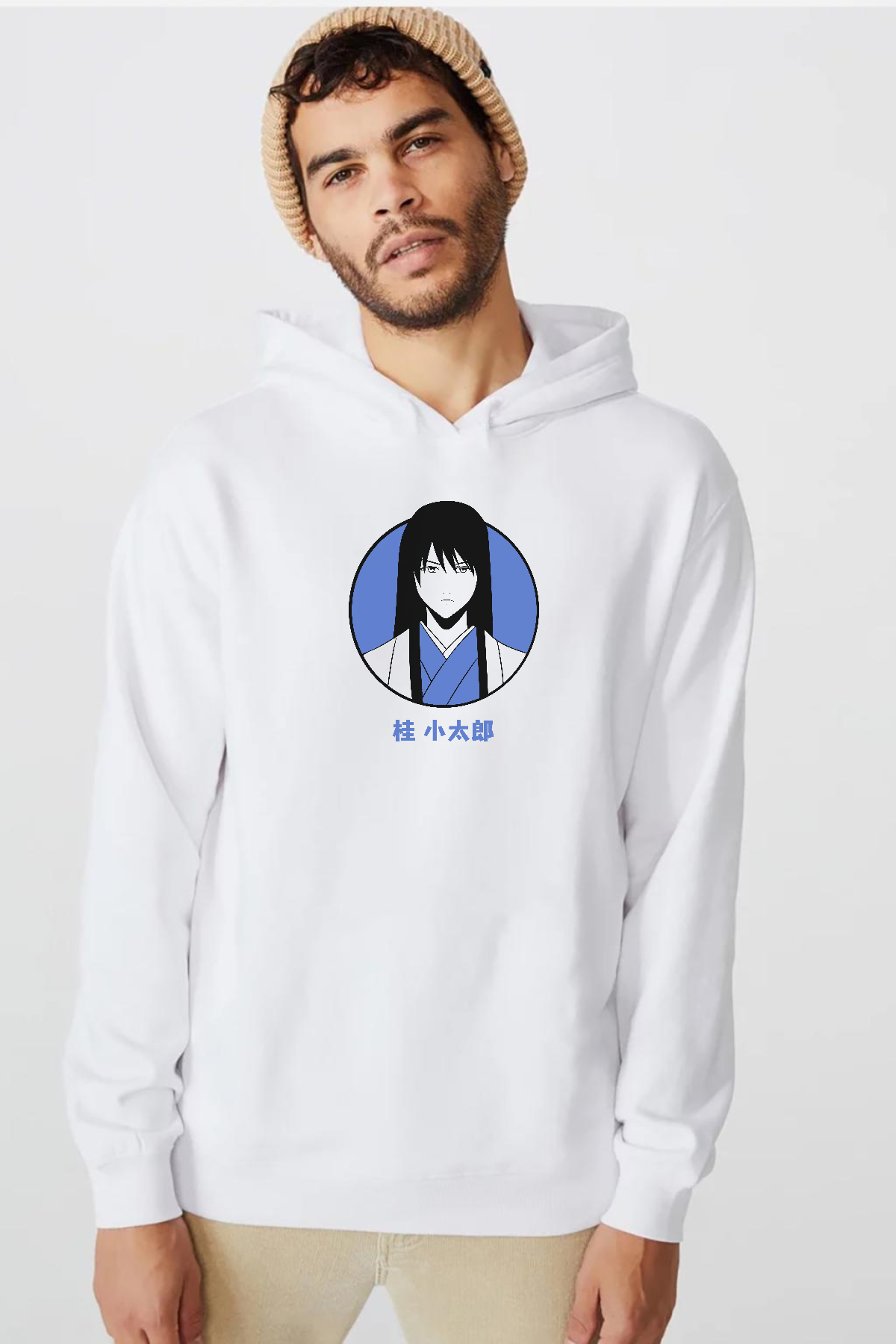Gintama Anime Kotaro Minimal Beyaz Erkek 3ip Kapşonlu  Sweatshirt