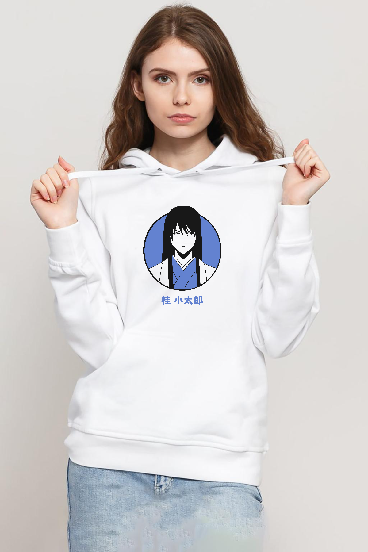 Gintama Anime Kotaro Minimal Beyaz Kadın 3ip Kapşonlu Sweatshirt