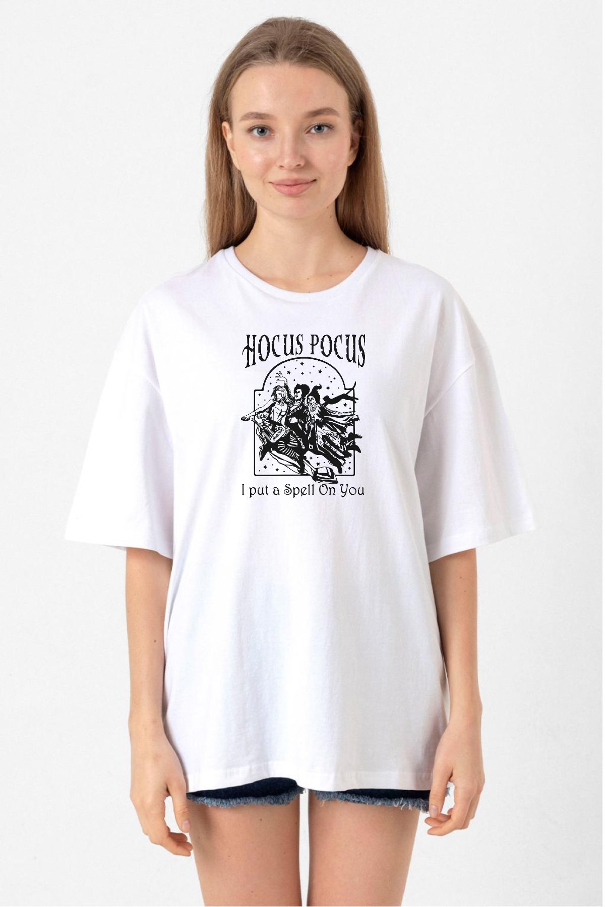 Hocus Pocus I Put A Spell On You Beyaz Kadın Oversize Tshirt