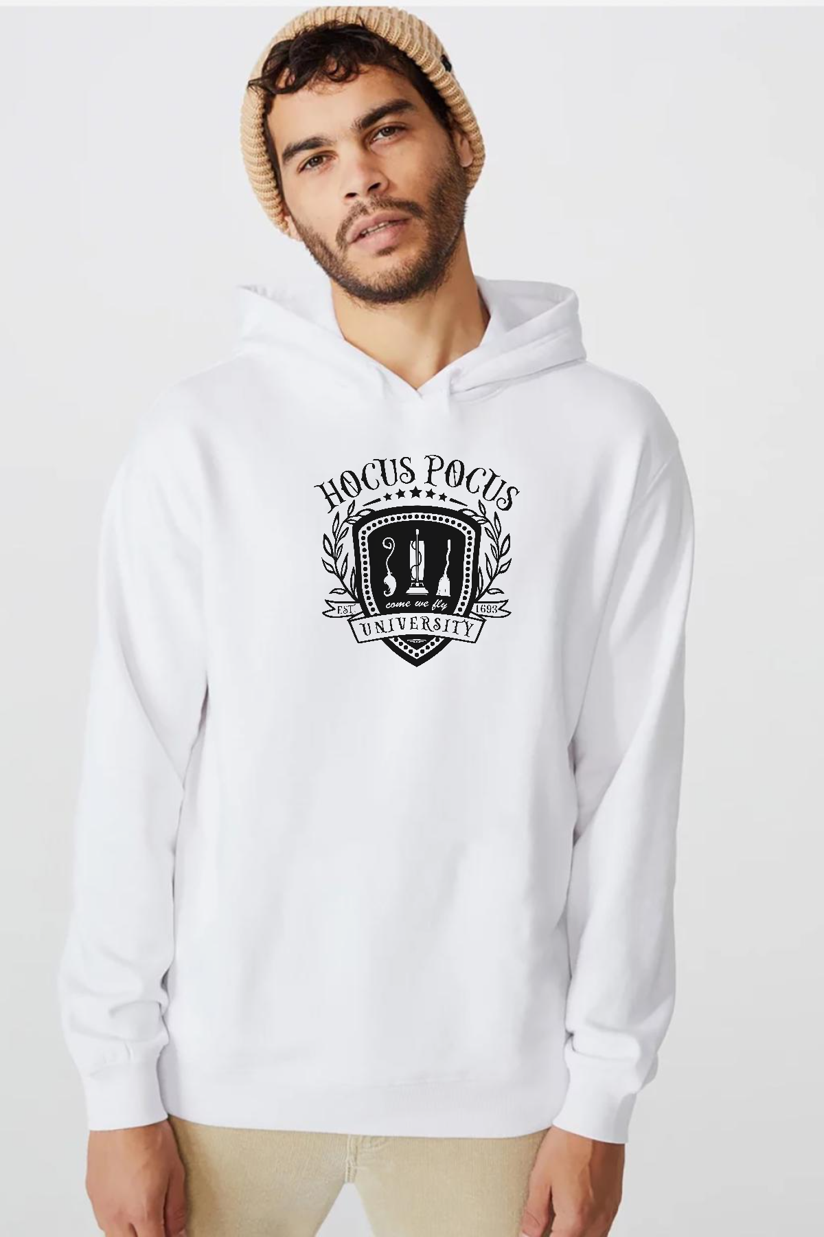 Hocus Pocus University Beyaz Erkek 3ip Kapşonlu  Sweatshirt