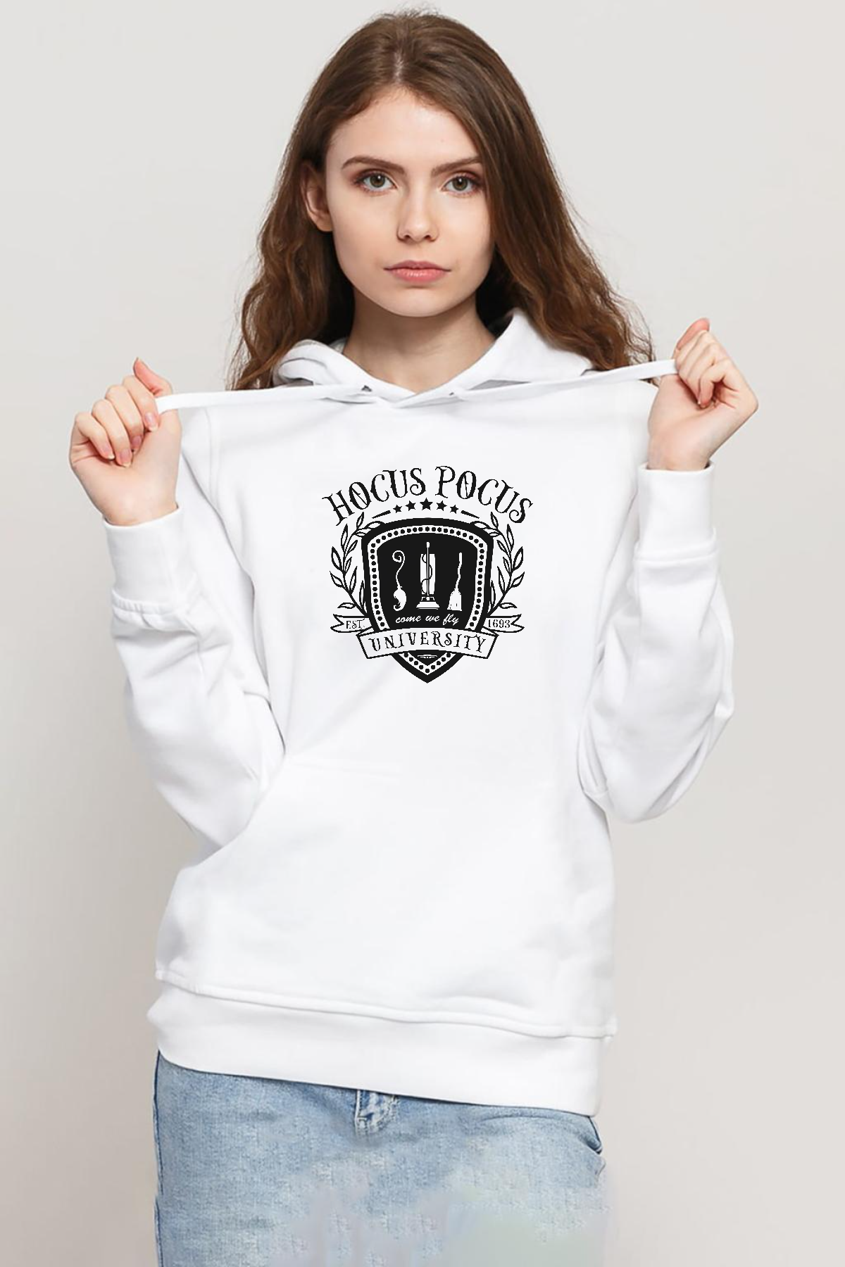 Hocus Pocus University Beyaz Kadın 3ip Kapşonlu Sweatshirt