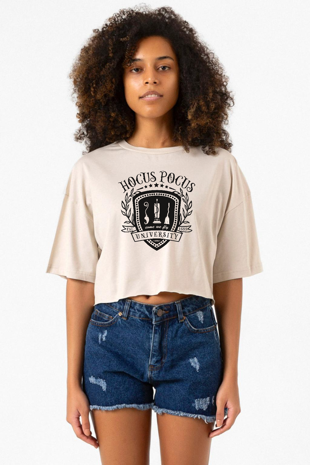 Hocus Pocus University Bej Kadın Crop Tshirt